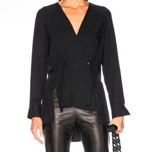 Rag & Bone Women's Black Debbie V-Neckline Black Button Collar Top Size Small